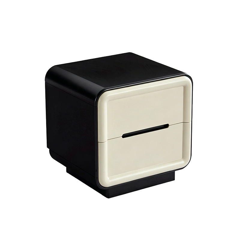Contemporary Nordic Cream Nightstand - Rounded Corner 2-Drawer High Gloss Bedside Table For Bedroom Lumendat