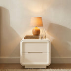 Contemporary Nordic Cream Nightstand - Rounded Corner 2-Drawer High Gloss Bedside Table For Bedroom Lumendat