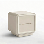 Contemporary Nordic Cream Nightstand - Rounded Corner 2-Drawer High Gloss Bedside Table For Bedroom Lumendat