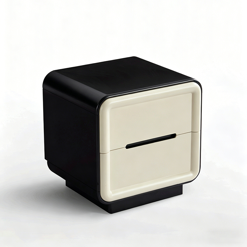 Contemporary Nordic Cream Nightstand - Rounded Corner 2-Drawer High Gloss Bedside Table For Bedroom Lumendat
