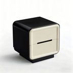 Contemporary Nordic Cream Nightstand - Rounded Corner 2-Drawer High Gloss Bedside Table For Bedroom Lumendat