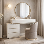 Traditional French Extendable Makeup Vanity - High-Density MDF Particle Board Dressing Table 4-Drawer For Bedroom Lumendat