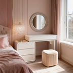 Traditional French Extendable Makeup Vanity - High-Density MDF Particle Board Dressing Table 4-Drawer For Bedroom Lumendat