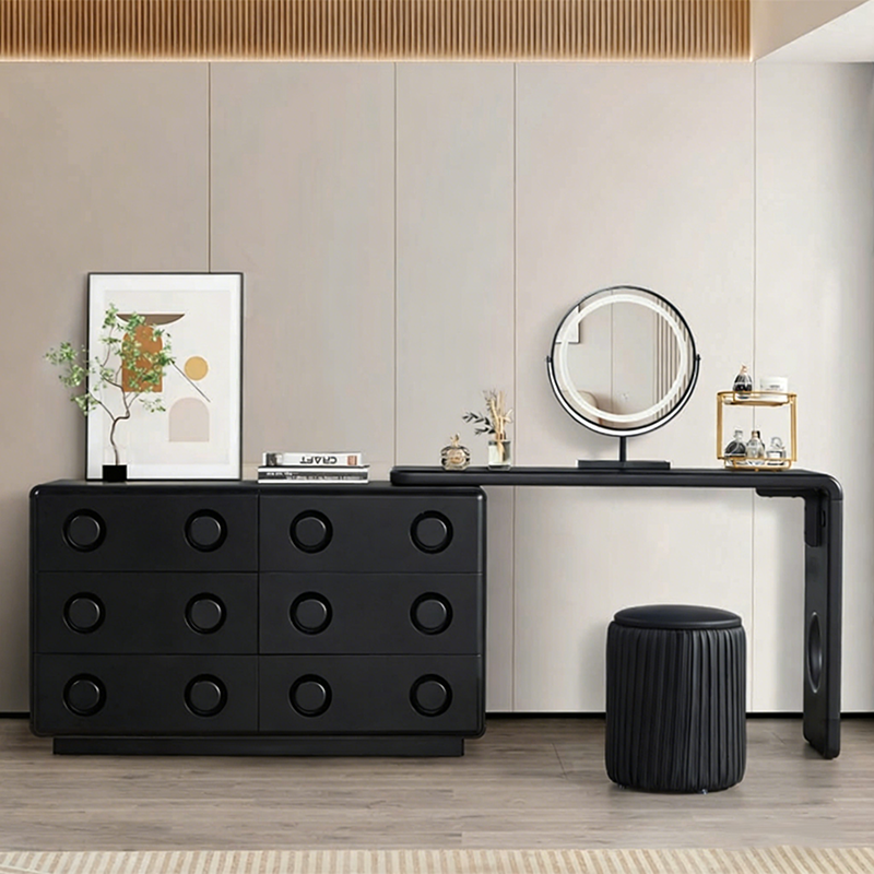 Multi-Functional Extendable Makeup Vanity - Retro MDF Particle Board Dressing Table 6-Drawer For Bedroom Lumendat