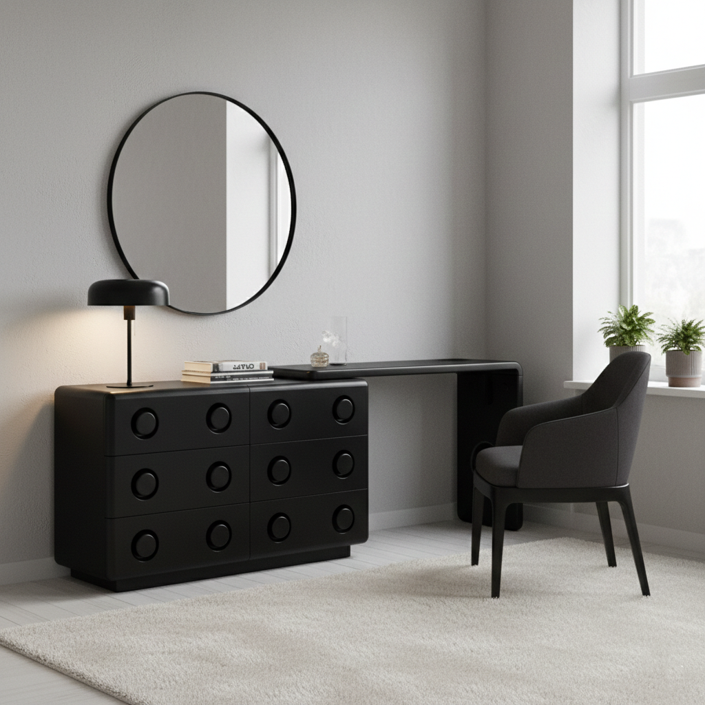 Multi-Functional Extendable Makeup Vanity - Retro MDF Particle Board Dressing Table 6-Drawer For Bedroom Lumendat