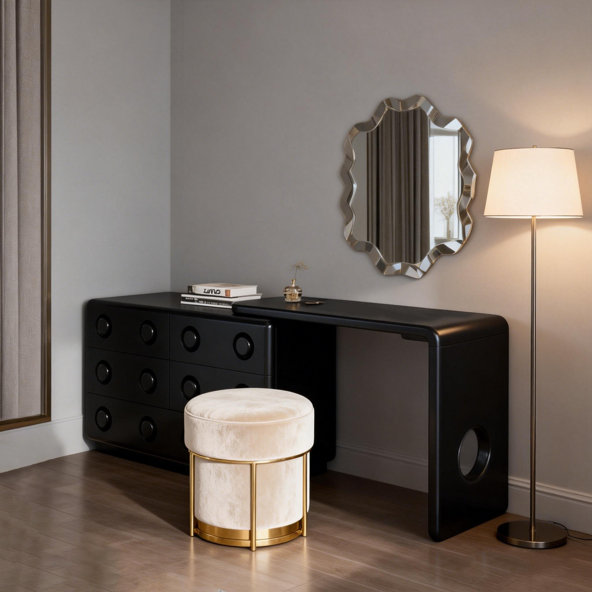 Multi-Functional Extendable Makeup Vanity - Retro MDF Particle Board Dressing Table 6-Drawer For Bedroom Lumendat