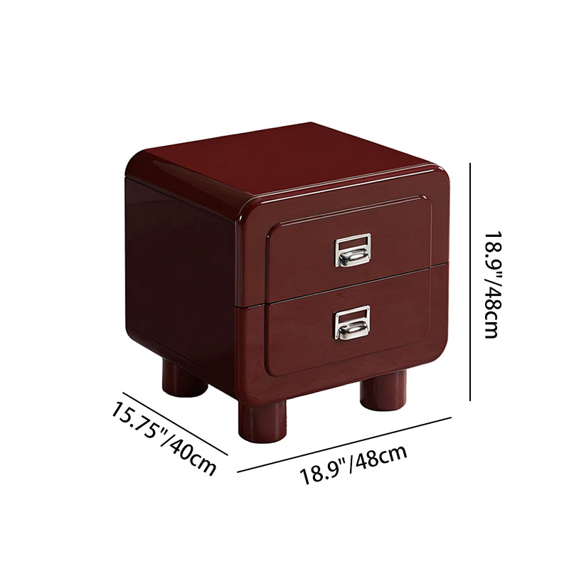 French Round Leg Nightstand - High-Gloss E0 Grade MDF Frame 2-Drawer Bedside Table For Bedroom Lumendat
