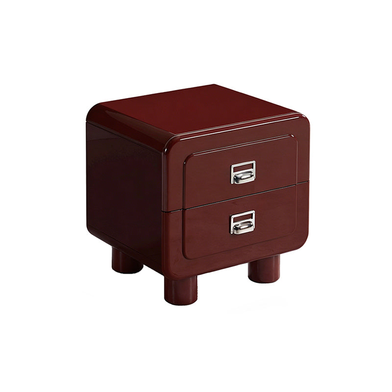 French Round Leg Nightstand - High-Gloss E0 Grade MDF Frame 2-Drawer Bedside Table For Bedroom Lumendat
