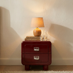 French Round Leg Nightstand - High-Gloss E0 Grade MDF Frame 2-Drawer Bedside Table For Bedroom Lumendat