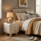 French Round Leg Nightstand - High-Gloss E0 Grade MDF Frame 2-Drawer Bedside Table For Bedroom Lumendat