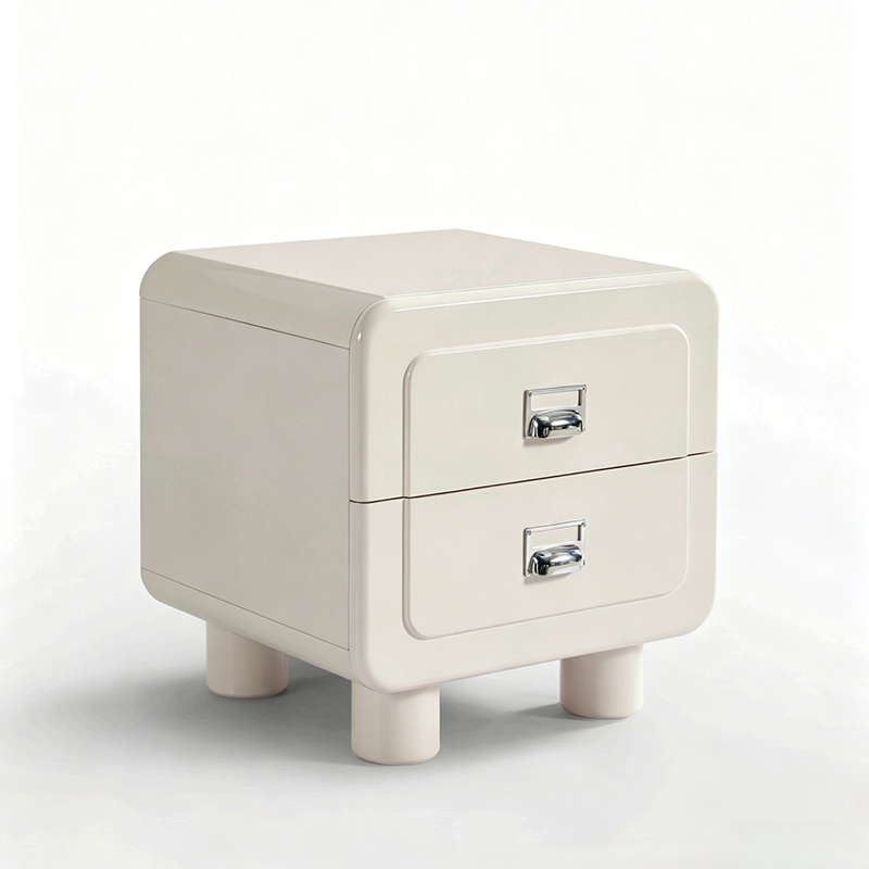 French Round Leg Nightstand - High-Gloss E0 Grade MDF Frame 2-Drawer Bedside Table For Bedroom Lumendat