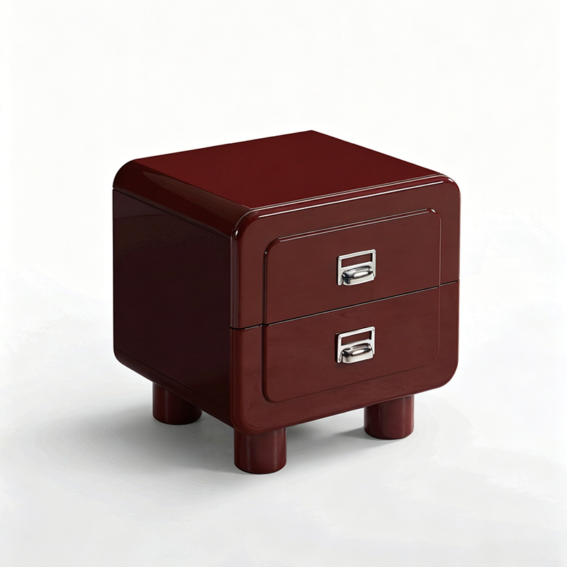 French Round Leg Nightstand - High-Gloss E0 Grade MDF Frame 2-Drawer Bedside Table For Bedroom Lumendat