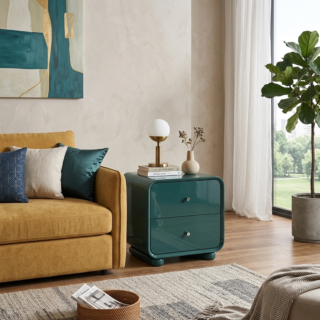 Contemporary Scandinavian Arc Edge Square Nightstand - High-Quality E0 Grade MDF 2-Drawer Bedside Table For Bedroom Lumendat
