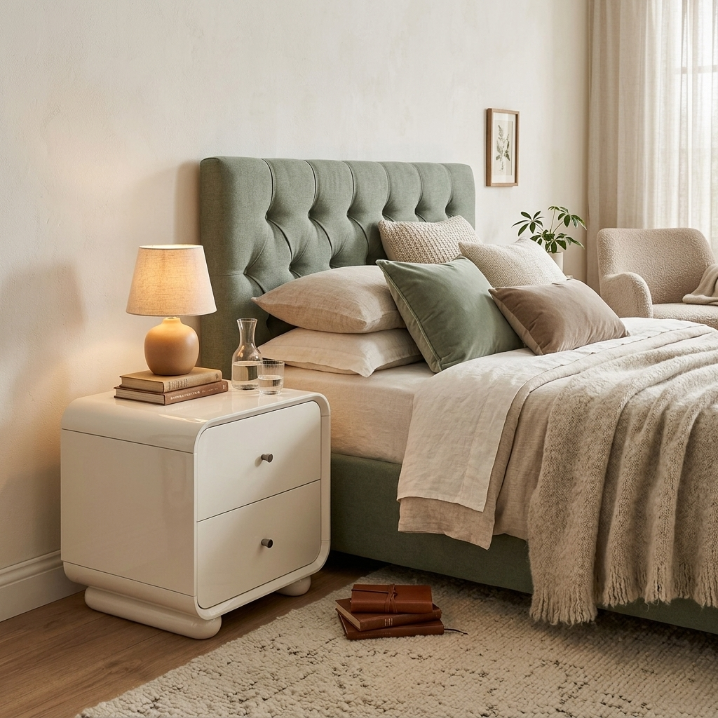 Contemporary Scandinavian Arc Edge Square Nightstand - High-Quality E0 Grade MDF 2-Drawer Bedside Table For Bedroom Lumendat