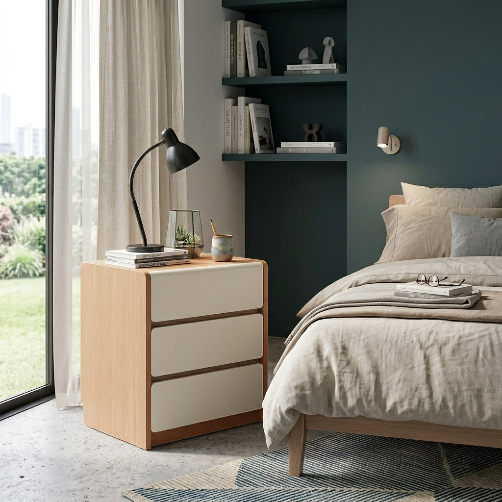 Traditional Rustic 3-Drawer Nightstand - E0 Grade MDF Drawer Bedside Table For Bedroom Lumendat