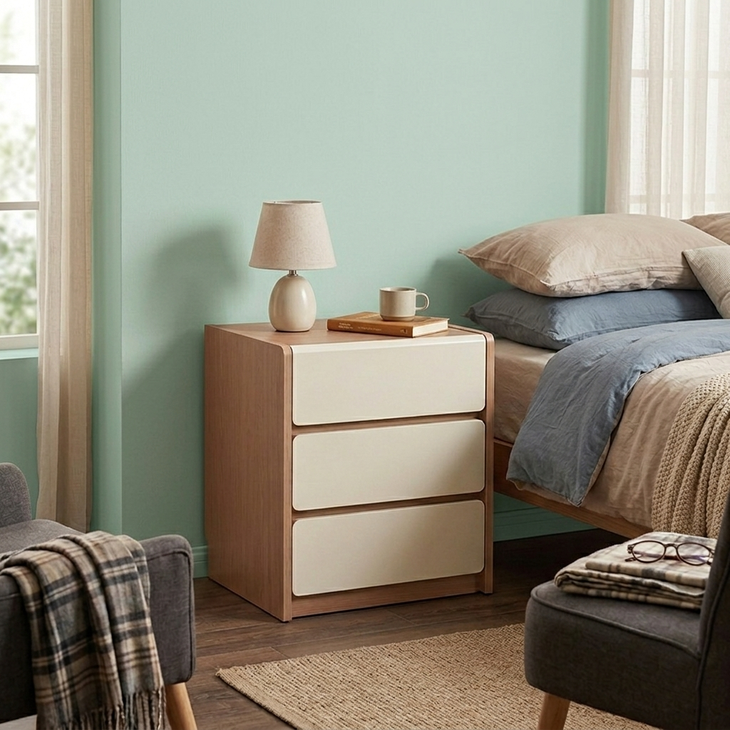Traditional Rustic 3-Drawer Nightstand - E0 Grade MDF Drawer Bedside Table For Bedroom Lumendat