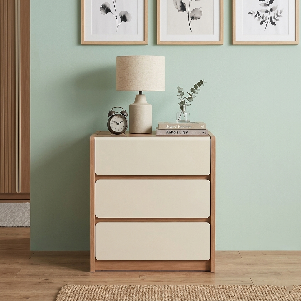 Traditional Rustic 3-Drawer Nightstand - E0 Grade MDF Drawer Bedside Table For Bedroom Lumendat