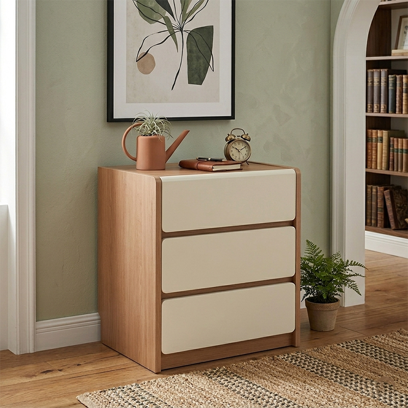 Traditional Rustic 3-Drawer Nightstand - E0 Grade MDF Drawer Bedside Table For Bedroom Lumendat