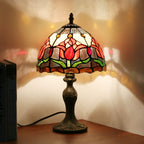 Tiffany Rustic Tulip Stained Glass Round 1-Light Table Lamp Lumendat