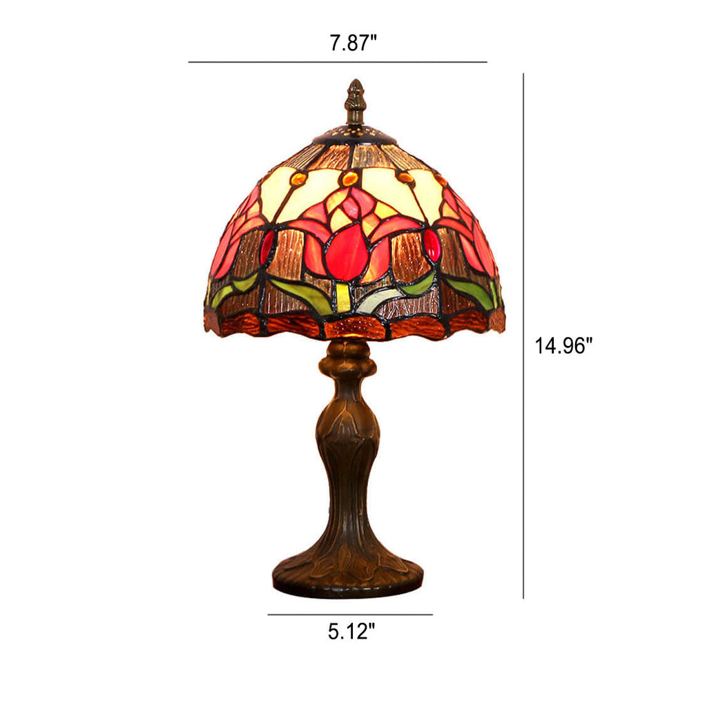 Tiffany Rustic Tulip Stained Glass Round 1-Light Table Lamp Lumendat