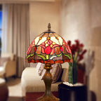 Tiffany Rustic Tulip Stained Glass Round 1-Light Table Lamp Lumendat