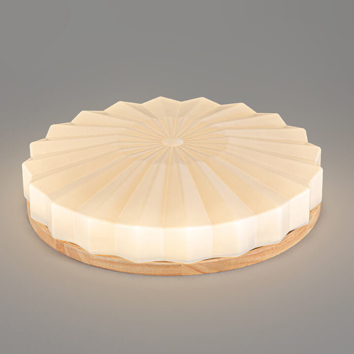 Japanese Minimalist Round Wood Acrylic LED Flush Mount Lighting Lumendat