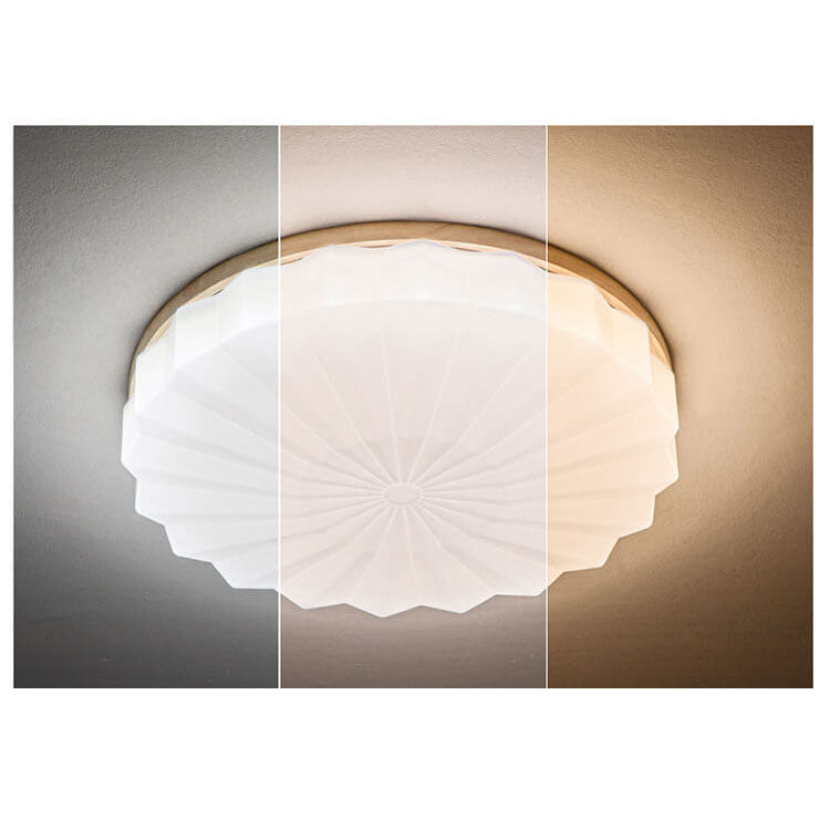 Japanese Minimalist Round Wood Acrylic LED Flush Mount Lighting Lumendat