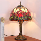 Tiffany Rustic Tulip Stained Glass Round 1-Light Table Lamp Lumendat
