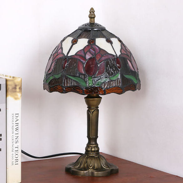 Tiffany Rustic Tulip Stained Glass Round 1-Light Table Lamp Lumendat