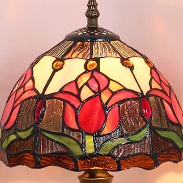 Tiffany Rustic Tulip Stained Glass Round 1-Light Table Lamp Lumendat
