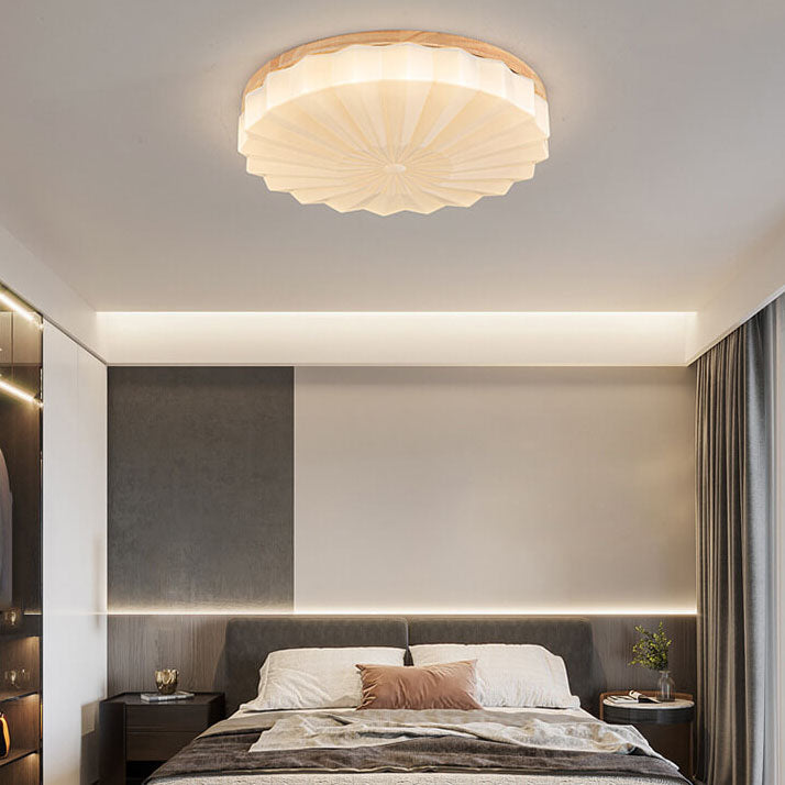 Japanese Minimalist Round Wood Acrylic LED Flush Mount Lighting Lumendat