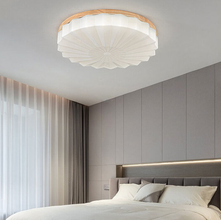 Japanese Minimalist Round Wood Acrylic LED Flush Mount Lighting Lumendat