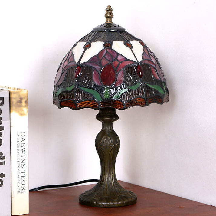 Tiffany Rustic Tulip Stained Glass Round 1-Light Table Lamp Lumendat