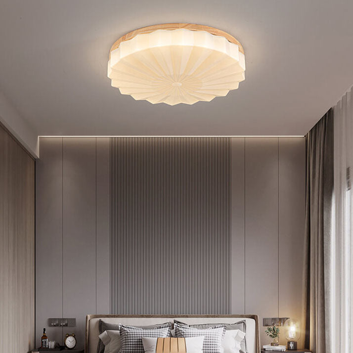 Japanese Minimalist Round Wood Acrylic LED Flush Mount Lighting Lumendat