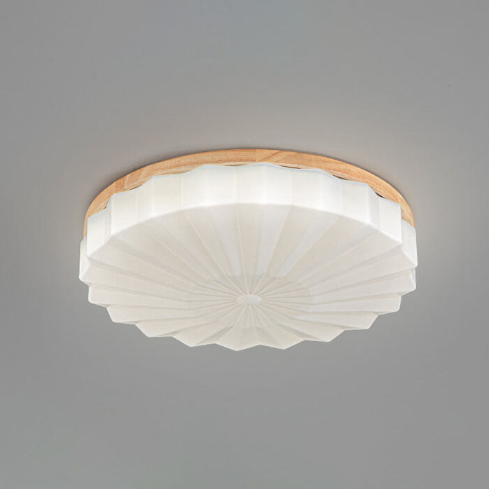 Japanese Minimalist Round Wood Acrylic LED Flush Mount Lighting Lumendat