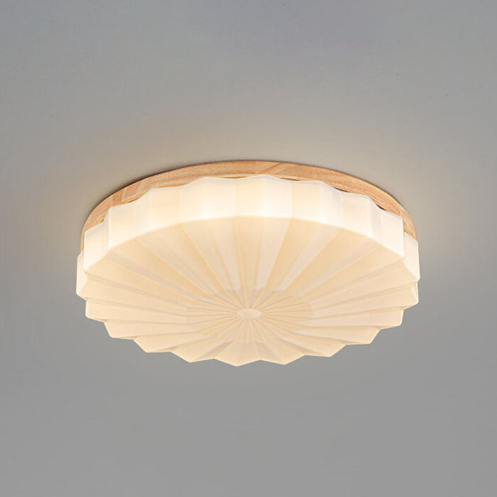 Japanese Minimalist Round Wood Acrylic LED Flush Mount Lighting Lumendat