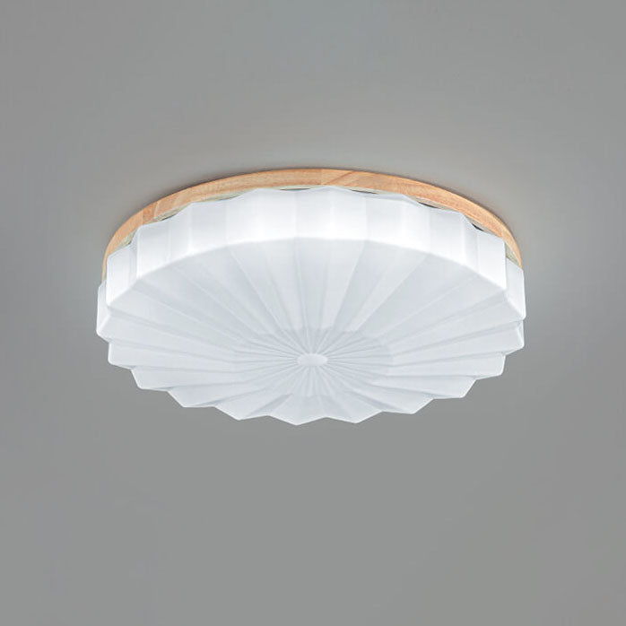Japanese Minimalist Round Wood Acrylic LED Flush Mount Lighting Lumendat