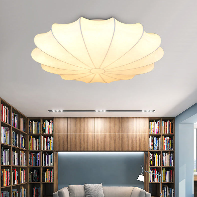 Nordic Minimalist White Beige Round Faux Silk 1/3/5-Light Flush Mount Light Lumendat