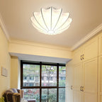 Nordic Minimalist White Beige Round Faux Silk 1/3/5-Light Flush Mount Light Lumendat