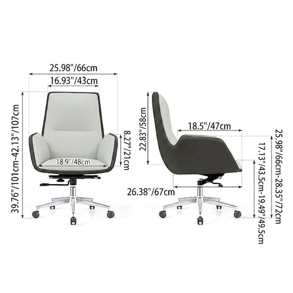 Modern Minimalist Ergonomic Leather Plywood Metal Office Chair Adjustable Swivel Desk Chair With Wheels - Mid-Back Comfortable Task Chair For Home Office Lumendat