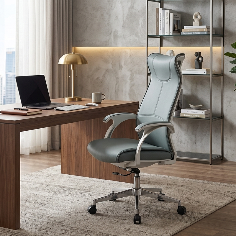 Modern Ergonomic High Back Leather Plywood & Metal Office Chair Executive Swivel Desk Chair With Headrest Lumbar Support Adjustable Rolling Computer Chair Lumendat