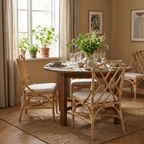 Contemporary Scandinavian Handwoven Natural Rattan Dining Chair With Waterproof Cushioned - Back Chair For Indoor & Outdoor Use Lumendat