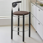 Modern Minimalist Round Solid Wood Plywood Wrought Iron Bar Stool With Backrest Footrest - Beech Wood Legs, Upholstered Sponge Cushions For Dining Room & Kitchen Lumendat