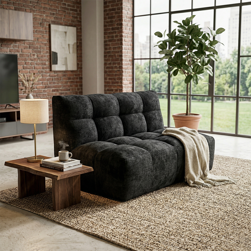 Modern Minimalist Chenille Compression Sofa - Frame-Free High Resilience Foam Portable Couch In Single & Loveseat Options For Living Room Lumendat