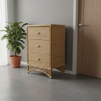 Contemporary Boho Natural Rattan Wooden Storage Cabinet - Rectangular 3-Drawer Handwoven Indonesian Rattan Storage Unit For Living Room Lumendat