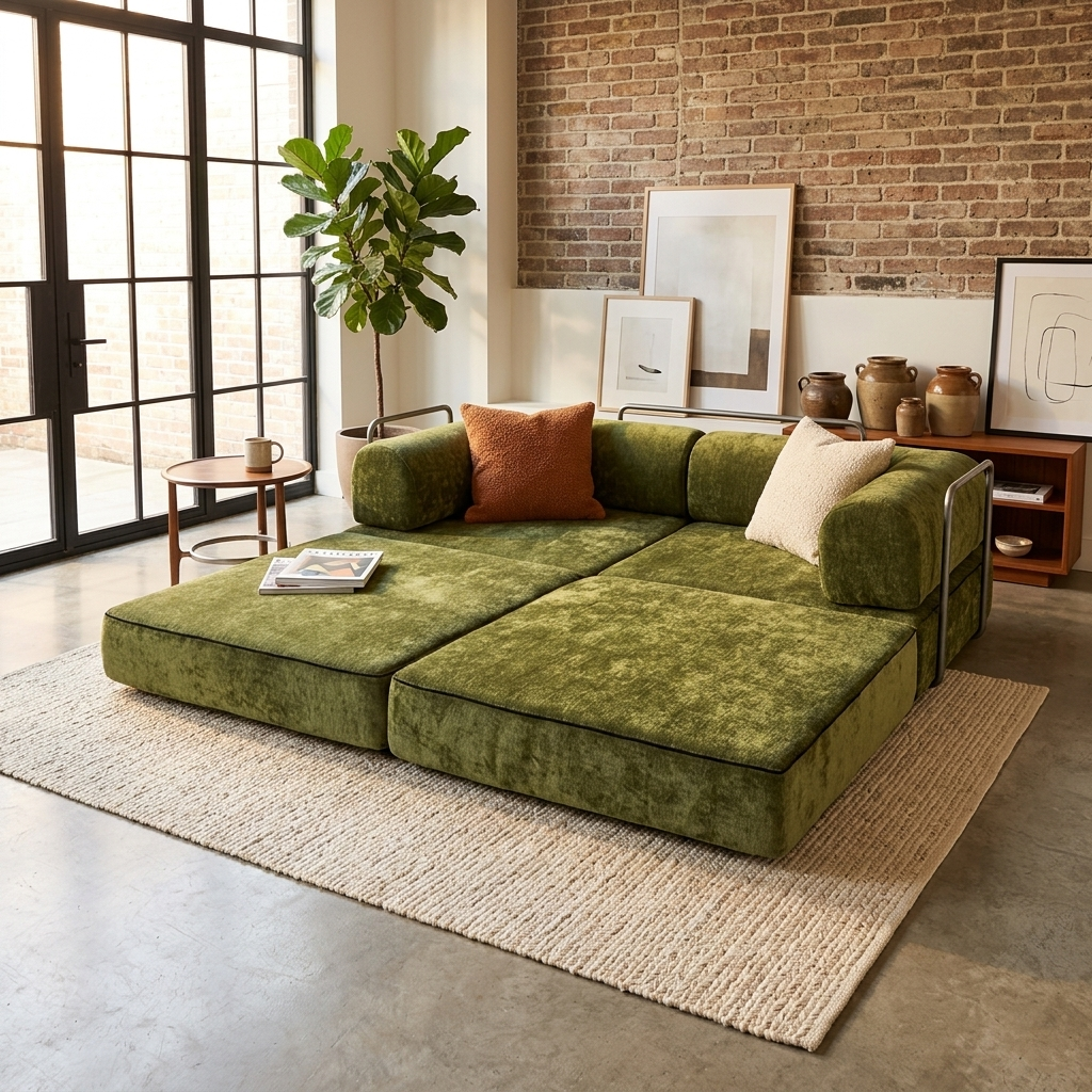 Modern Chenille Convertible Sofa Bed - Compression Foldable Couch With High Resilience Foam And Metal Frame For Living Room & Bedroom Lumendat