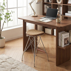 Modern Minimalist Bar Stool - Iron Plated Frame, Multi-Layer Solid Wood Seat With Fabric Upholstery & Beechwood Footrest For Dining Room & Kitchen Lumendat