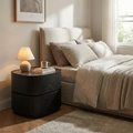 Modern Luxury Oval Stone Slab Plywood Nightstand With Dual Drawers For Bedroom Lumendat