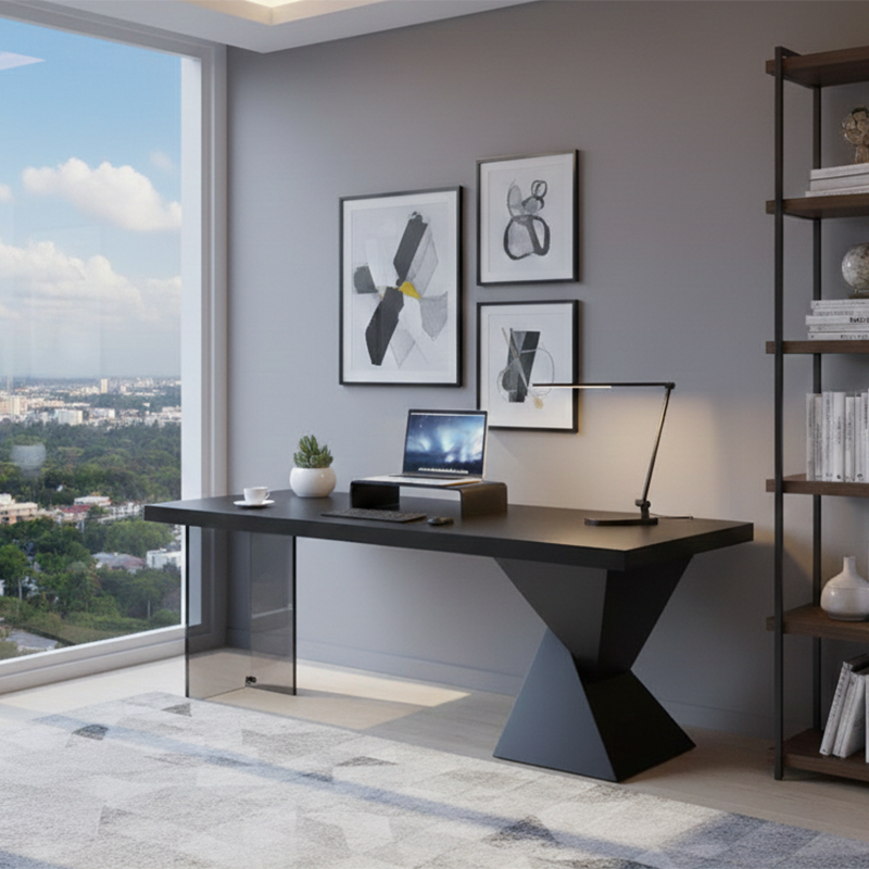 Modern Minimalist Oak & Acrylic Rectangular Desk With Wireless Charging And Outlet For Bedroom & Home Office Lumendat