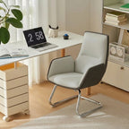 Modern Minimalist Ergonomic Mid Back Leather Plywood & Metal Office Chair - Upholstered Desk Chair With Armrests Comfortable Reception Chair For Home Office Lumendat